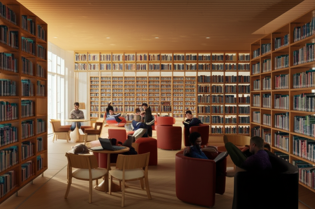 Modern library with books
