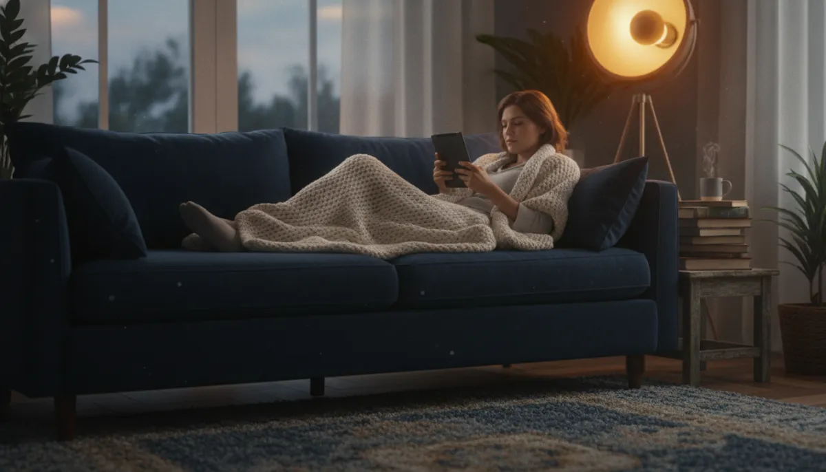 A Readers Club member reading a free indie book on an e-reader at home